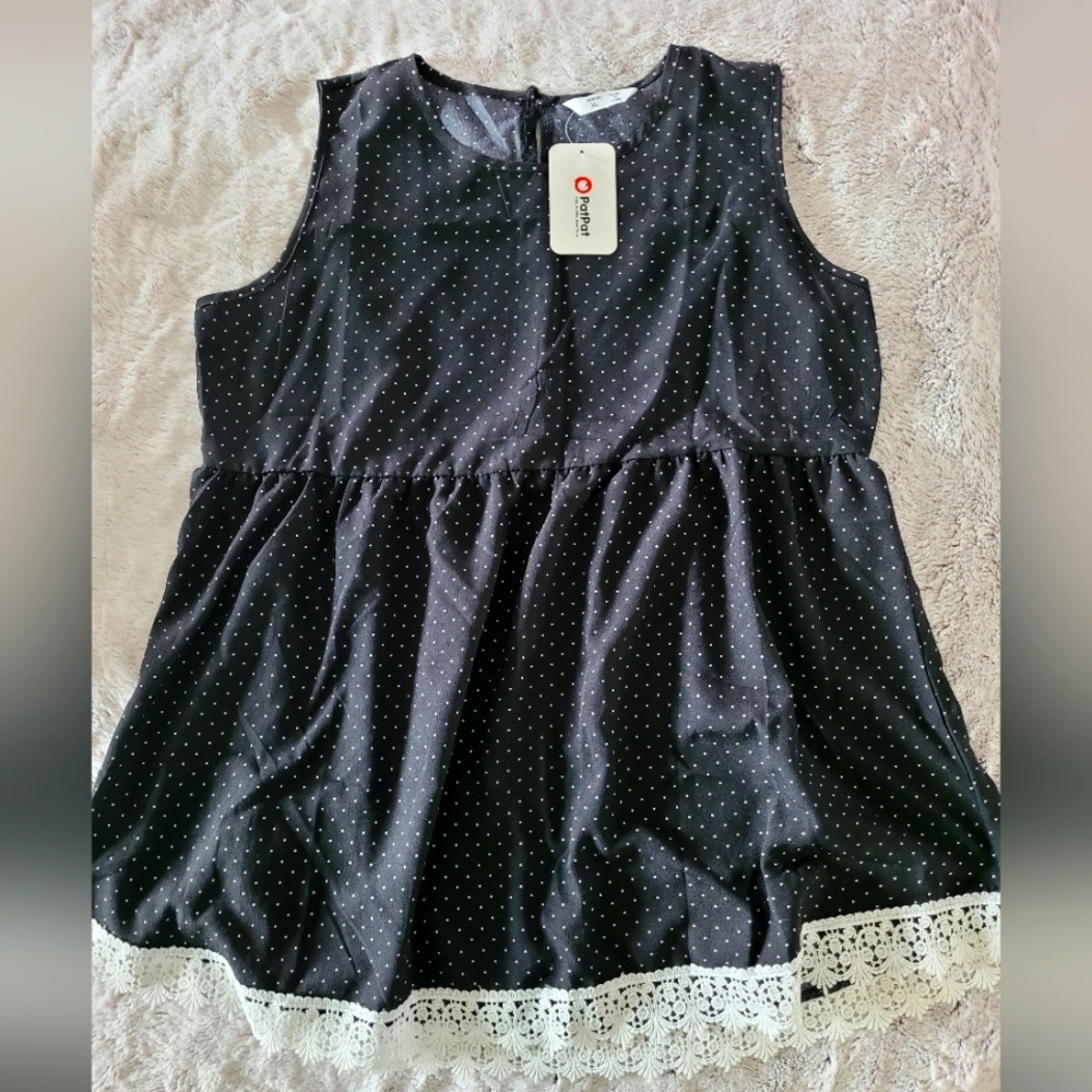 BNWT Maternity Black Polka Dot Top with Lace Trim - Size XL